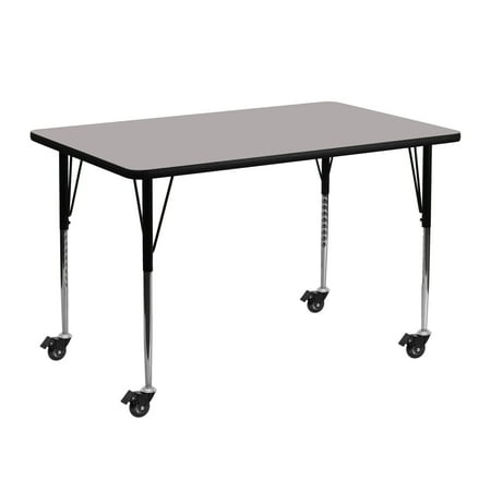 UPC: 0847254053846 | Flash Furniture Wren Mobile 24 W x 48 L Rectangular Grey HP Laminate Activity Table – Standard Height Adjustable Legs