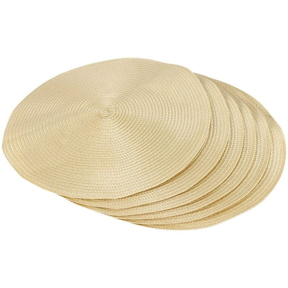 Round Braided Placemats Set of 6 Table Mats for Dining Tables Woven Washable Non-Slip Place Mats 15 Inch(Beige)