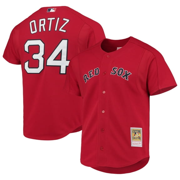 Men's Mitchell & Ness David Ortiz Red Boston Red Sox Cooperstown Collection Mesh Batting Practice Button-Up Jersey