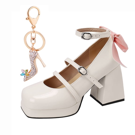 Women's High Heeled 9CM Court Shoes Buckle Strappy Fashion Mary Jane Platform Pumps Bow