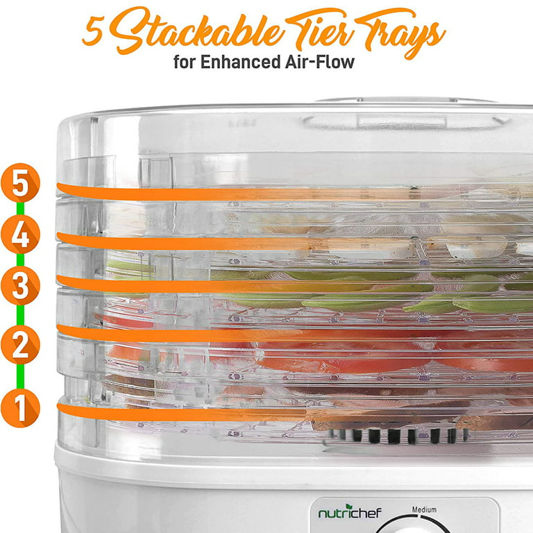 NutriChef Electric Countertop Food Dehydrator - Professional Multi-Tier  Food Preserver - Dehydrates Fish, Meats, Mushrooms, Fruits & Vegetables - 5  Easy to Clean Stackable Trays., One Size, Black - Yahoo Shopping