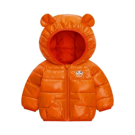 

nsendm Toddler Boys Girls Winter Windproof Cartoon Panda Prints Bear Ears Hooded Coat Jacket Kids Warm 5t Coat Girls Coat Orange 18-24 Months