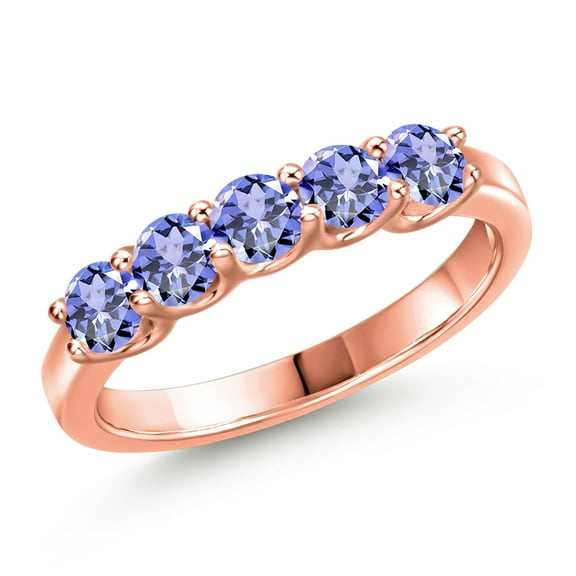 Gem Stone King 18K Rose Gold Plated Silver Blue Tanzanite Wedding-Bands Ring for Women | 0.90 Cttw | Round 3.5MM | Gemstone December Birthstone | Size 8