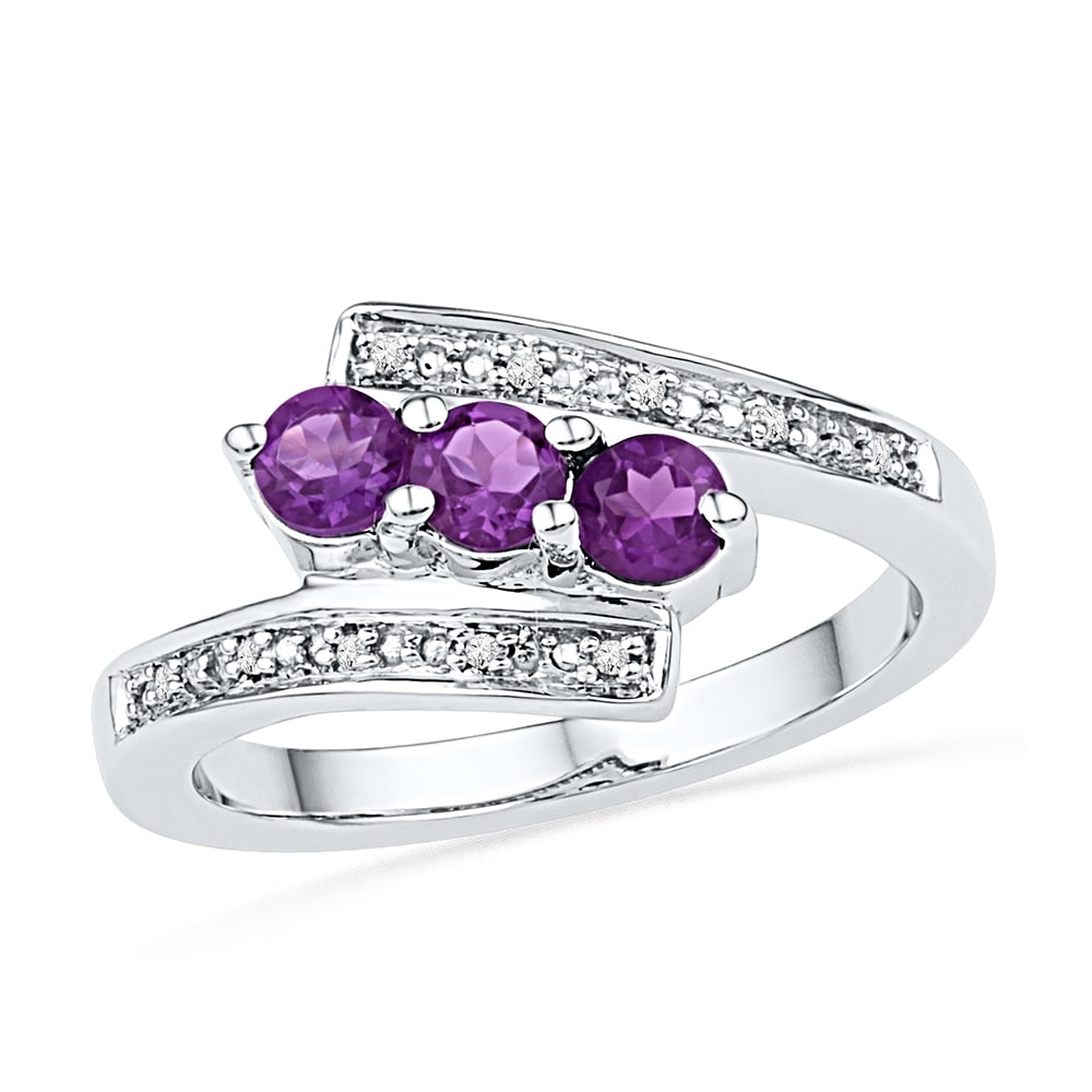 Size 7 Solid 10k White Gold Round Purple Simulated Amethyst And White Diamond Engagement Ring OR Fashion Band Channel... by AA Jewels