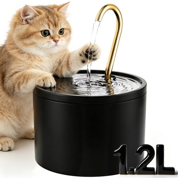 FURCLAN Ceramic Cat Water Fountain - Ultra-Quiet 1.2L/41oz Automatic Pet Fountain with Pure Copper Spout, BPA-Free Non-Toxic Ceramic Bowl for Cats & Puppy ,Black