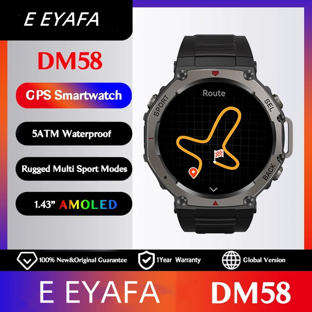 E EYAFA DM58 Smart Watch 1.43 Inch AMOLED Display 5ATM Waterproof  Smartwatch (Red)