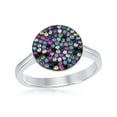 thumbnail image 1 of iJewelry2 Sterling Silver Round Charm with Micro Pave Rainbow Multi-Color CZ Cocktail Ring Size 6, 1 of 2