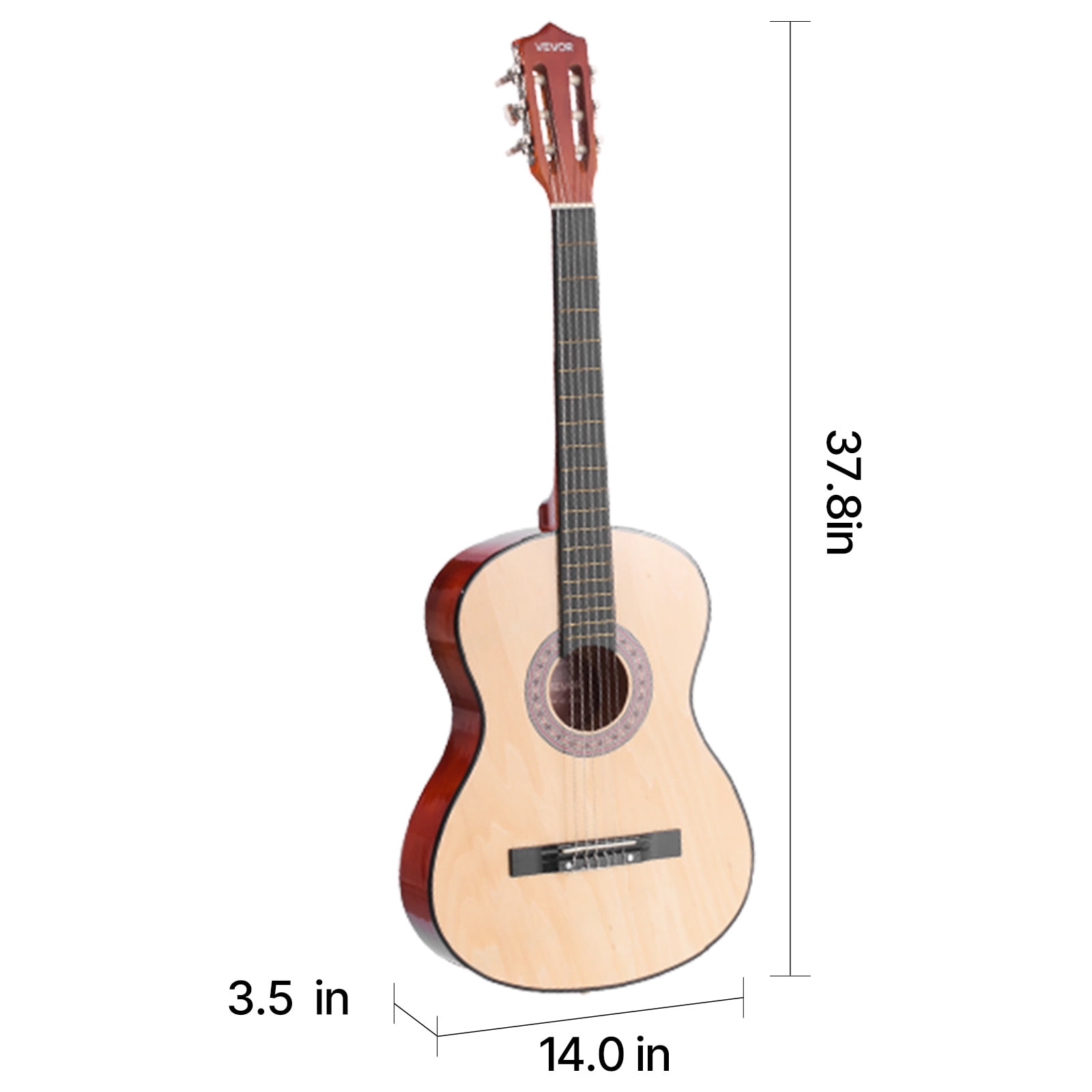VEVOR 38in Classical Guitar,Wood Guitar Starter Kit for Beginners, with Nylon Strings, Gig Bag, Strap, Tuner, Extra Strings, Pick, Capo, Basswood,for Teenagers Adults Students, Natural
