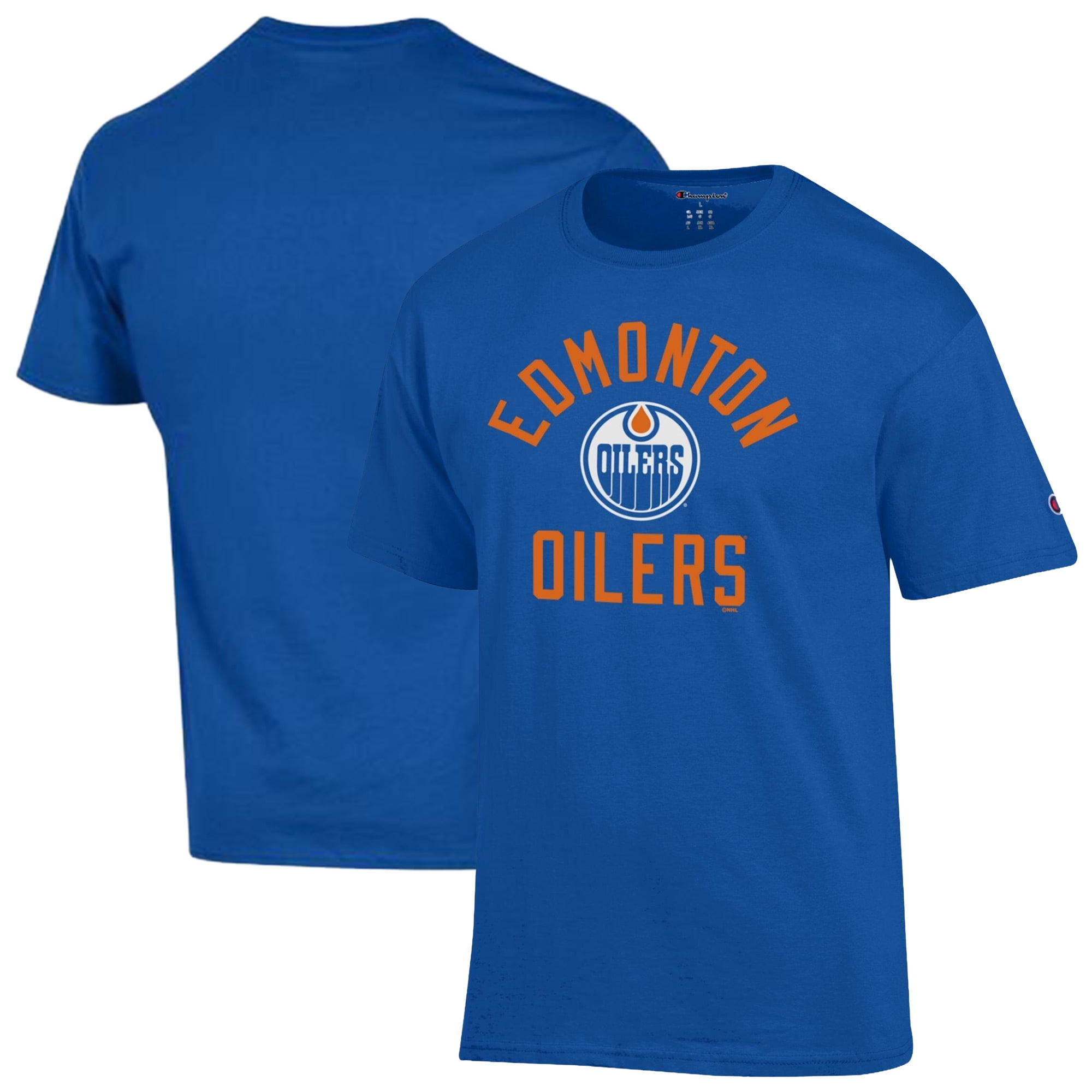 Men's Champion Royal Edmonton Oilers Primary Logo Jersey T-Shirt