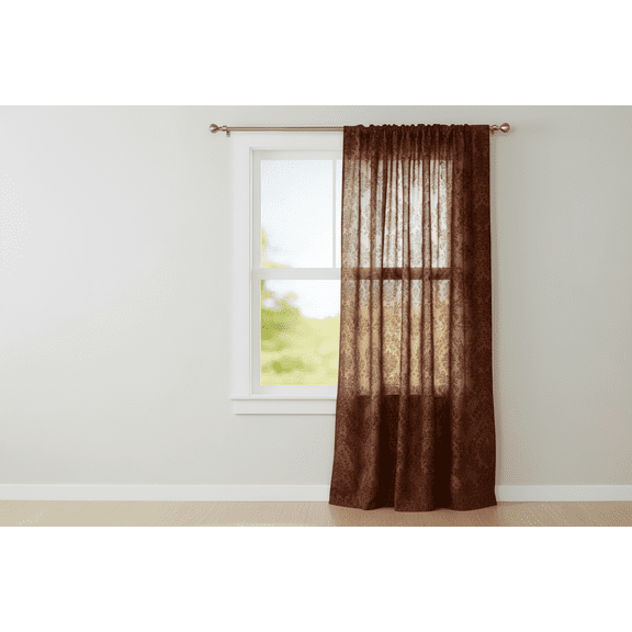 Flocking Damask Taffeta Window Curtain 56 Inch Wide Brown on Brown