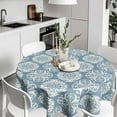 thumbnail image 2 of Ethnic Boho Round Tablecloth Modern Farmhouse Table Cloth 60 Inch Geometric Navy Blue Table Cover Waterproof Polyester Cloth Navy Blue Grey Cover for Holiday Indoor Outdoor Farmhouse Decor, 2 of 6