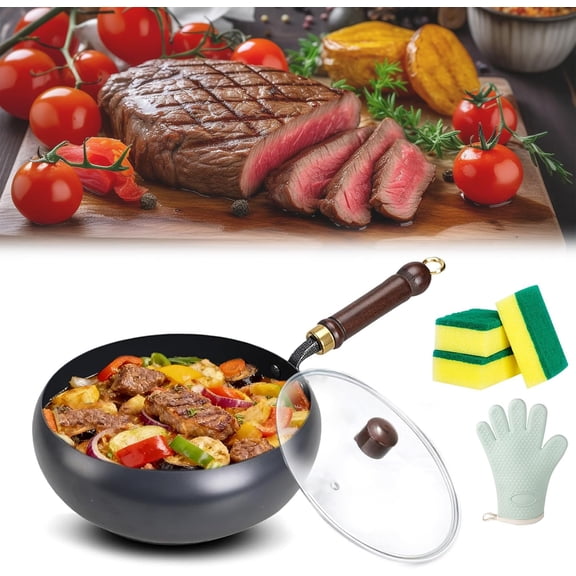 2026 Upgraded Japanese Cooking Cast Iron Pot, Hand-Hammered Japanese Wok, Japanese Cooking Pot, Non-Stick Iron Pan Without Coating, Durable for Induction, Gas Stove