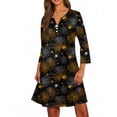 thumbnail image 4 of WTOBBY Women's Halloween Printed Fashionable V-Neck Button 3/4 Sleeve Pocket Dress - Spooky and Chic Dress with V-Neck Design, Ideal for Halloween Parties,Black L, 4 of 6