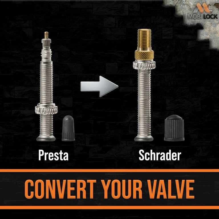 Kit Conversion Valve Presta Kit Adaptateurs Valve Vélo KAPSING - 4 Pièces Laiton + 4 Bouchons Noirs - Presta/Schrader Adaptateur Valve Velo