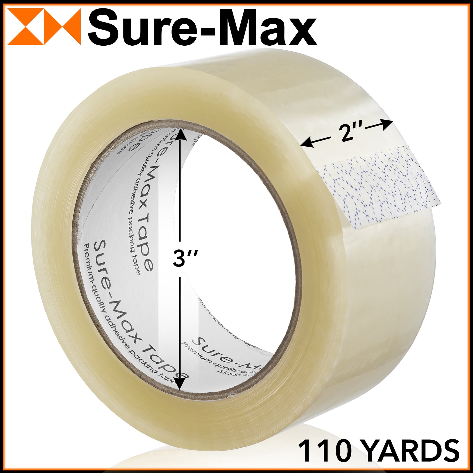 Sure-Max Premium Carton Packing Tape 1.8 mil 330 Feet (110 yards) - Clear - 4 cases (144 Rolls Total)