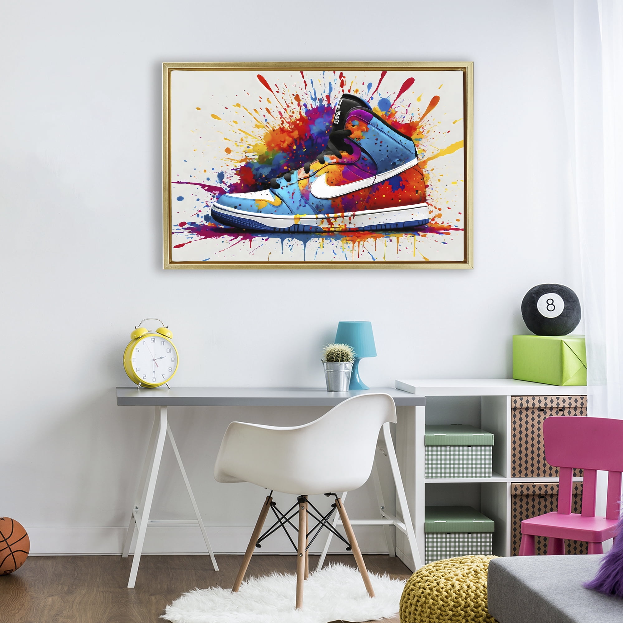 Stupell Industries Centric Sneaker Splash Gold Framed Floater Canvas Wall Art, design by Creative Studio