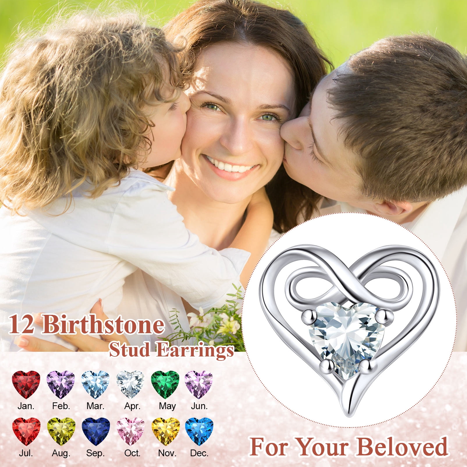 Silvora Dainty Birthstone Earrings for Women Sterling Silver Inifinity Heart Stud Earring Birthday Christmas Valentines Jewelry Gift, Green Emerald