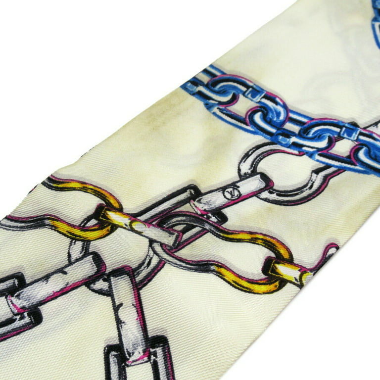 Authenticated Used Louis Vuitton Bandeau Ribbon Scarf Ivory x Blue 100%  Silk MP1691
