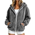 thumbnail image 3 of Womens Fuzzy Jacket Solid Color Long Sleeve Zip-Up Fleece Hooded Jacket with Drawstring and Pockets Fall/Winter Fuzzy Coats, 3 of 8
