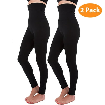 2-Pack High Waist Tummy Control Full Length Legging Compression Top Pants Fleece (Best Tops For Leggings)