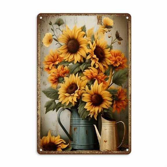YNLLOOFA Antique Tin Sign Always Believe Vintage Signs Decoration Sunflower in Watering Can Metal Tin Sign Motivational Wall Decor Rustic Farmhouse Wall Art Relaxing Decorative Wall Art