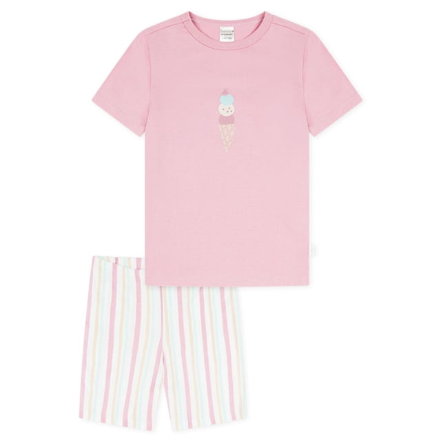 SCHIESSER Conjunto de pijama para niña - Kids, corto, algodón, motivo Rosa/Blanco 140