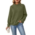 thumbnail image 2 of ClodeEU Women's Crew Neck Waffle Knit Drop Shoulder Long Sleeve Pullover,Casual Loose Basic Sweatshirt Top Army Green,Women's Plus L, 2 of 9