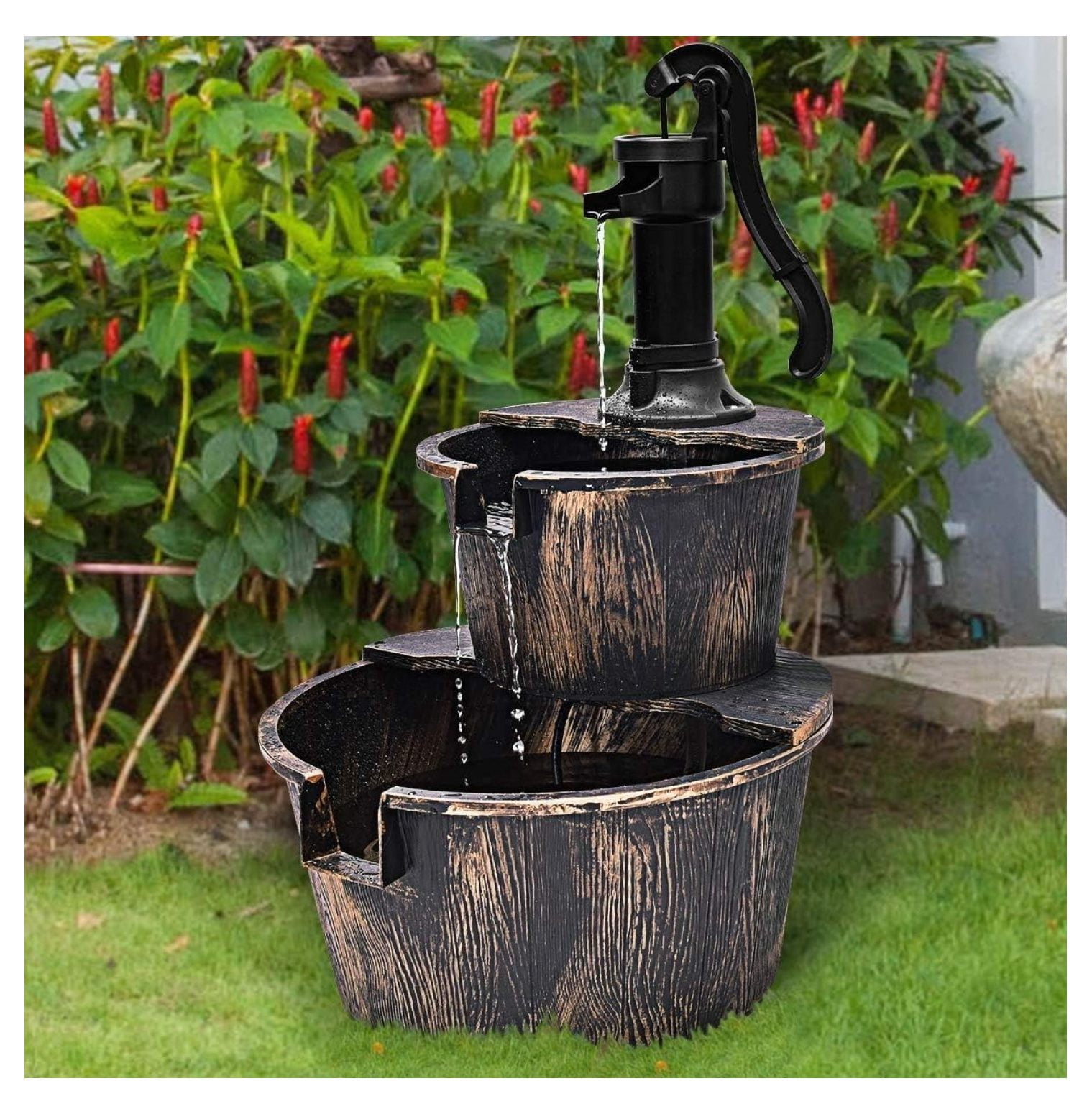 Water Fountain Outdoor, 2-Tier Water Feature Decor with Electric Pump, Freestanding Cascading Waterfall Fountain for Garden Patio Backyard Decor or Porch