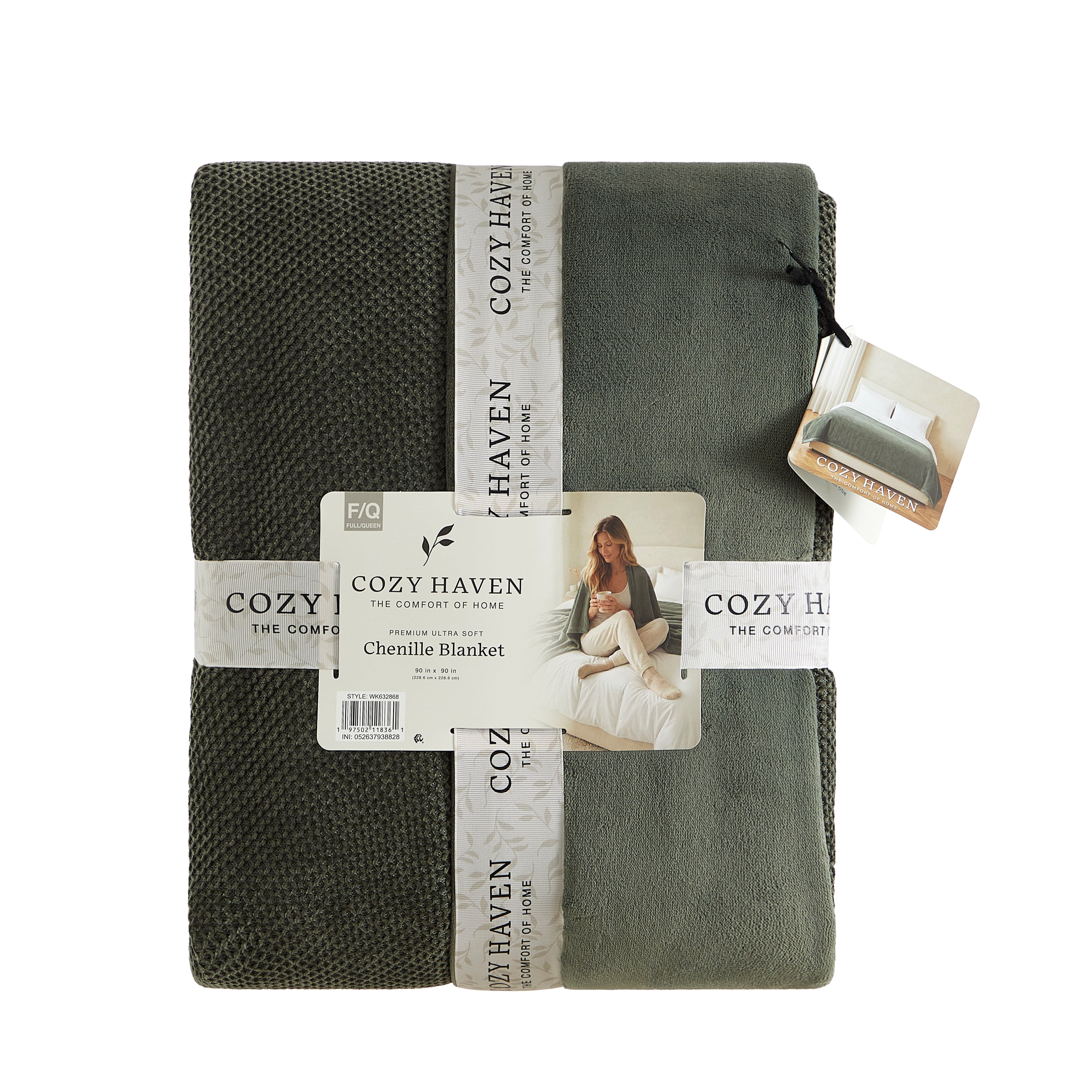 Cozy Haven Luxury Knot Chenille Bed Blanket,Mulled Basil, King Size, 102 x 90 in
