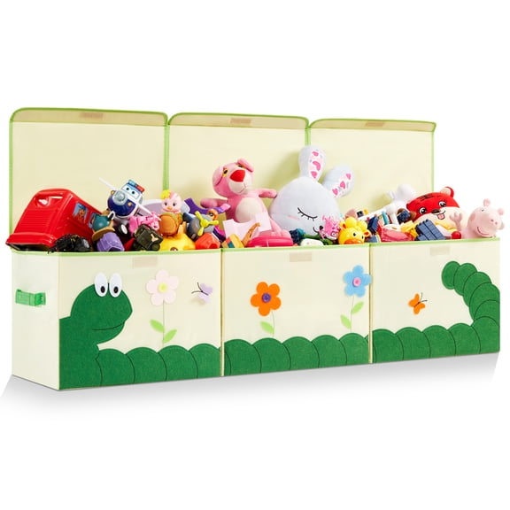 ASKETAM Kids Toy Box - Large Storage Bin for Boys & Girls, Cute Organizer (Green Caterpillar)