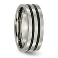 thumbnail image 4 of Chisel Titanium Polished Black Enamel Grooved 8mm Flat Band, 4 of 7