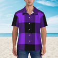 thumbnail image 2 of Kll Men'S Hawaiian Shirt Short Sleeve Button Down Beach Shirts-Purple Buffalo Plaid, 2 of 7