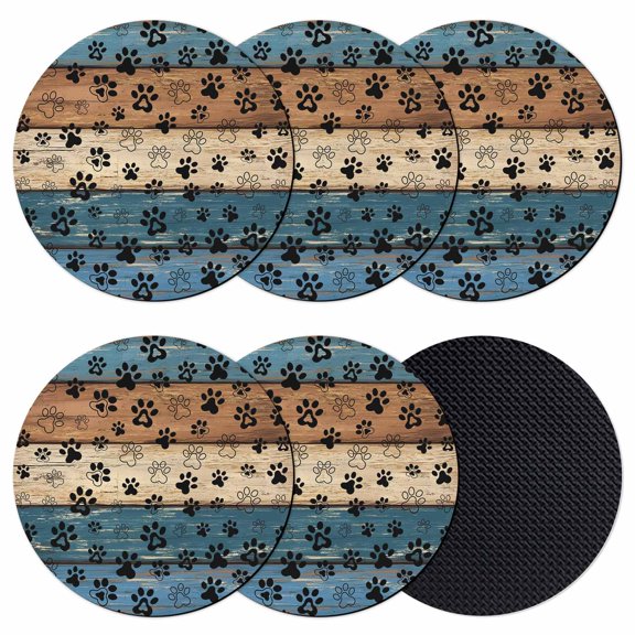 Navy Blue Brown Coasters Set of 6, Absorbent Coasters for Drinks, Rustic Farmhouse Dog Paw Vintage Coaster for Desk Coffee Table Protection, Home Decor House Warming Gifts 4"