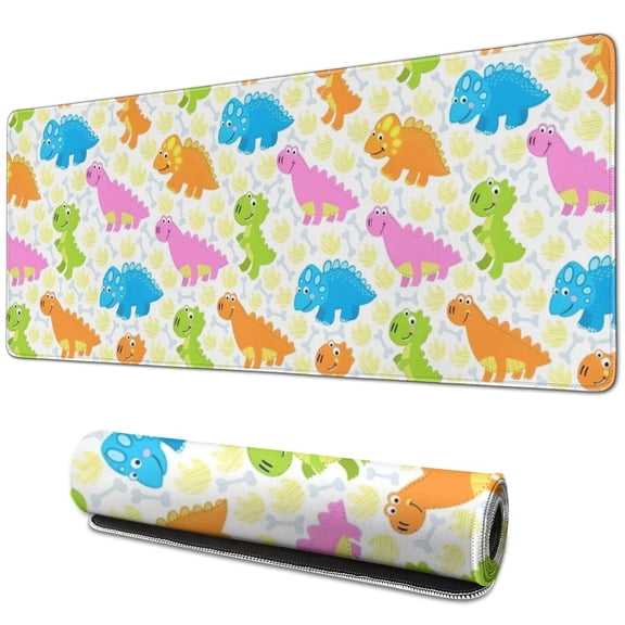 Long Mouse Pads for Desk,Colorful Cartoon Dinosaur Pattern Desk Mats on Top Of Desks, Desk Mouse Pad Extra Large with 3mm Non-Slip Base and Stitched Edge for Gaming,Office,Work,Home 31.5"x11.8"