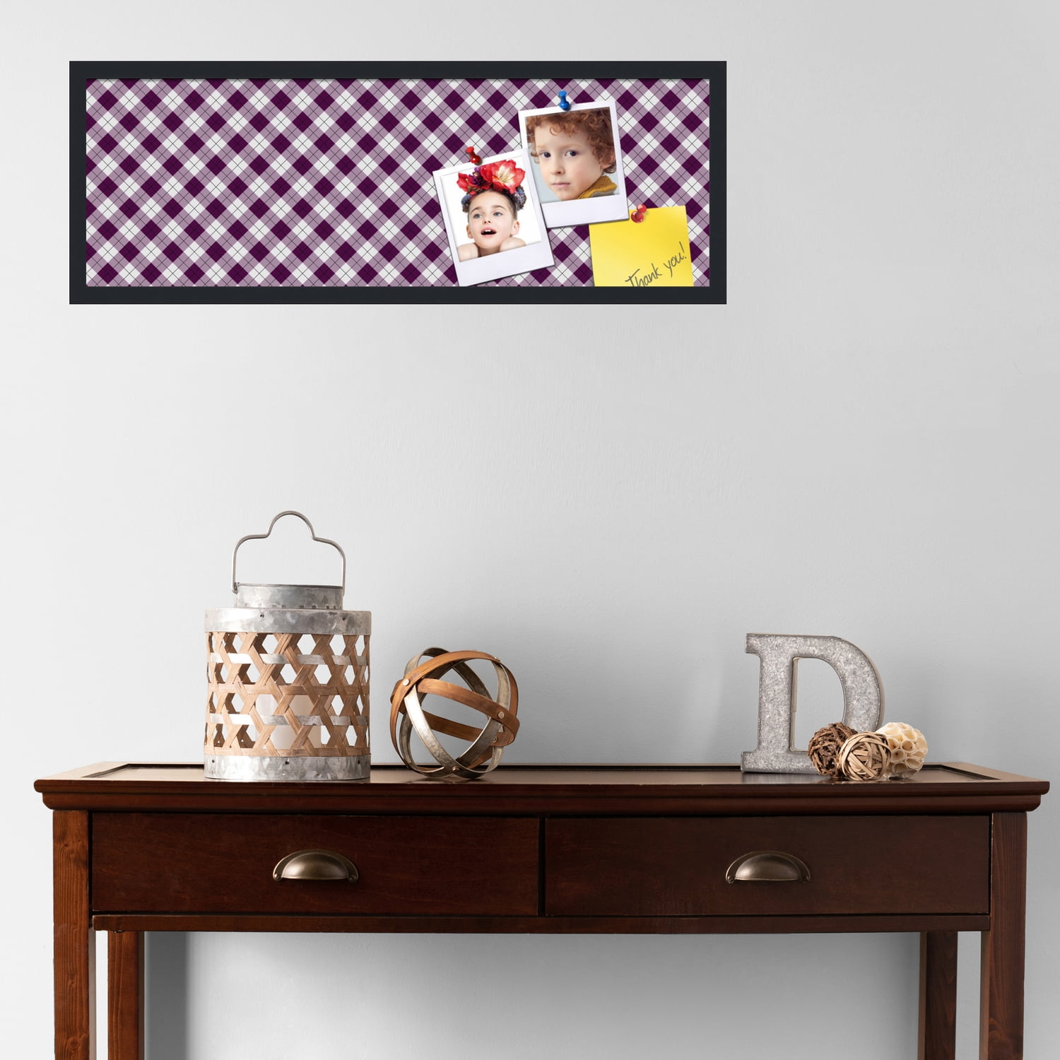PinPix ArtToFrames 34x10 Custom Cork Bulletin Board Argyle Dark Purple   Poster Board Has a Fabric Style Canvas Finish, Framed in Satin Black (PinPix-632)