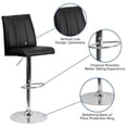 thumbnail image 2 of Contemporary Black Vinyl Adjustable Height Barstool with Vertical Stitch Panel Back and Chrome Base, 2 of 9