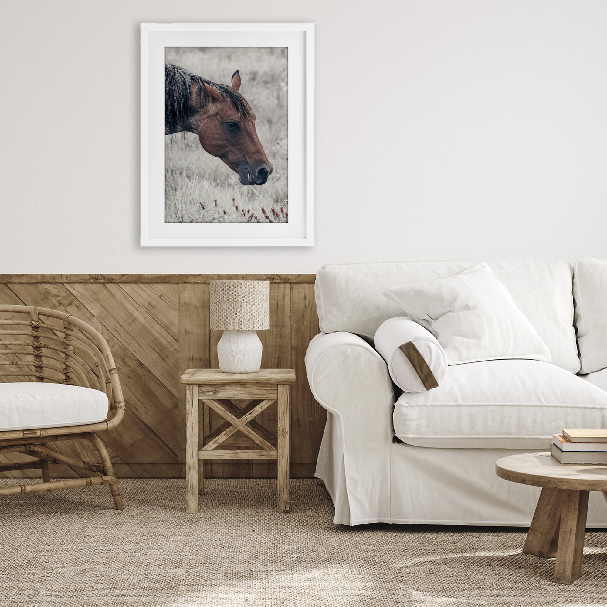 Stupell Industries Mother Horse Grazing in Meadow White Framed Print Under Glass, design by Nathan Larson
