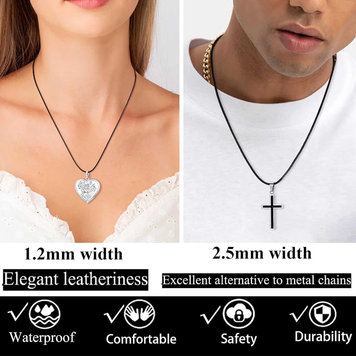 Faithful Comfortable Premium Waterproof Black Cord Necklace Chain, Gentle On Skin Leather Silk Satin Rope for pendants.[c686]
