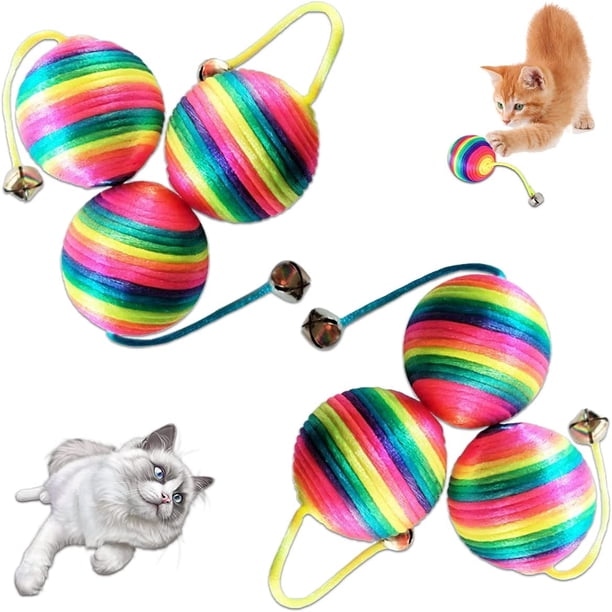Juego de 6 pelotas de juguete para gatos, de sisal, para jugar en interiores de forma interactiva con gatos y gatitos, con cascabel.