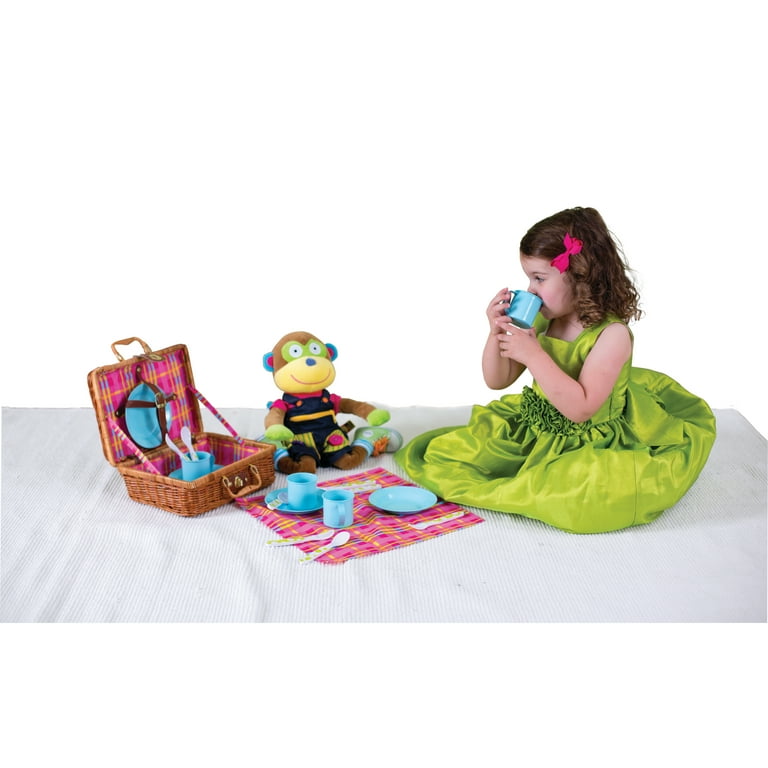 ALEX Toys 18 Pieces Picnic Basket Plastic Play Tea Set Multi color