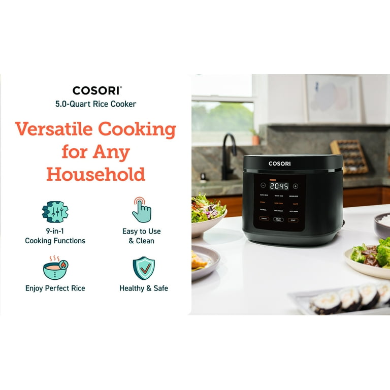 COSORI 5.0-Quart Rice Cooker with 9 Cooking Functions, Touch Control,  Measuring Cup with Handle, CRC-R501-KUSR 