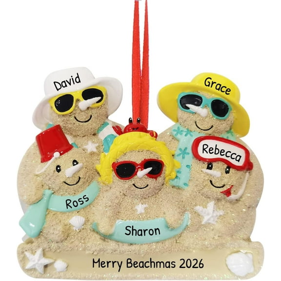 Personalized Family Christmas Ornaments - Custom Ornament Family of 5 Holiday Ornament 2025 Customized Snowman Family Beach Holiday Ornaments Sand Snowman Family of 5 Ornaments