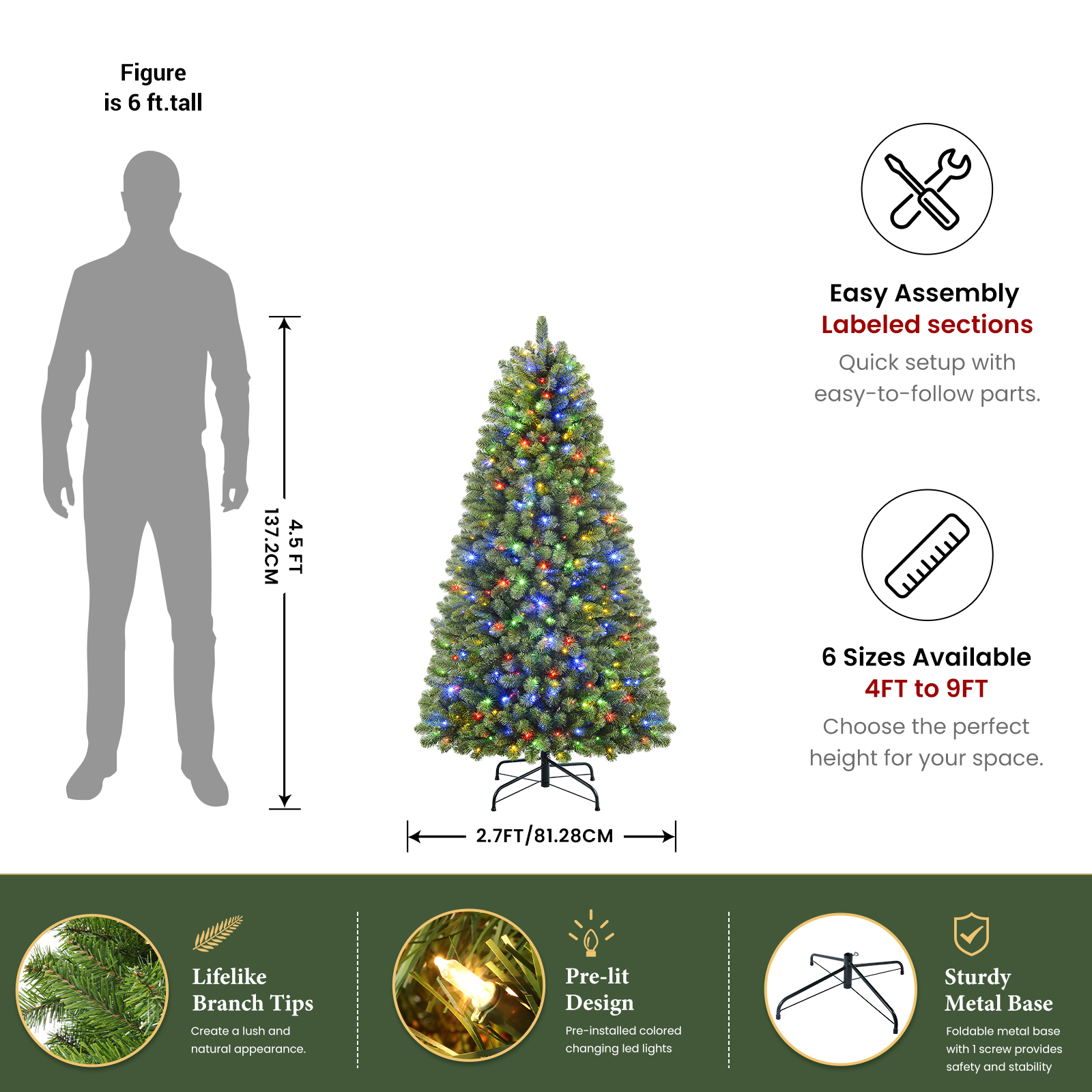 Lolsea 4.5 Ft Prelit Artificial Christmas Tree Remote Control photo 2