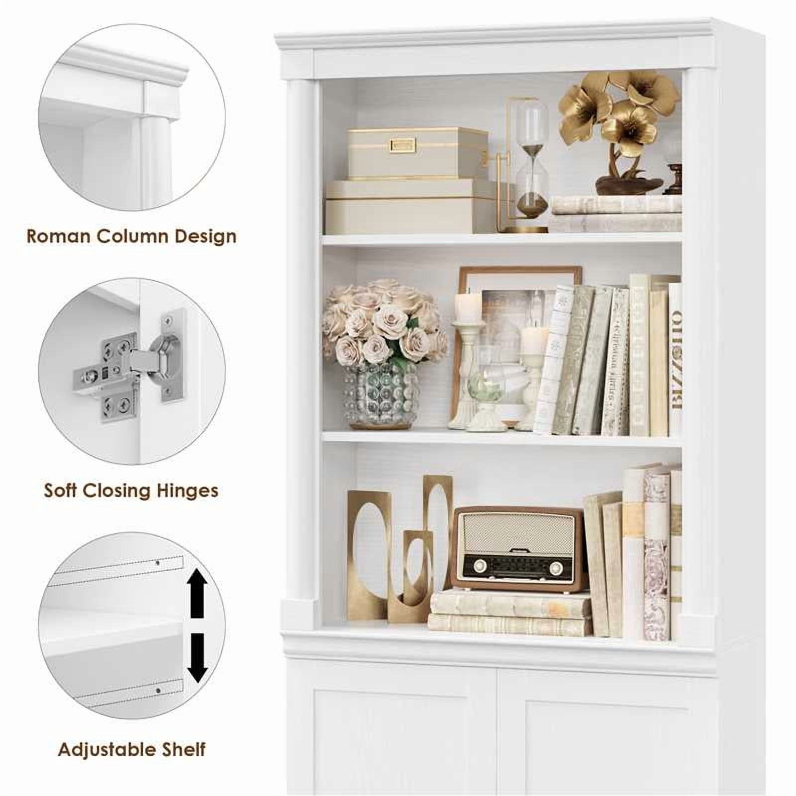 Homfa 71"H Bookcase with Doors, 5 Tier Storage Bookshelf with Adjustable Shelf for Study Home Office, White