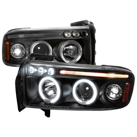 Dual Halo Projector Headlights (Black Housing/Clear Lens) Made for and Compatible with 1994-2001 Dodge RAM 1500 2500 3500