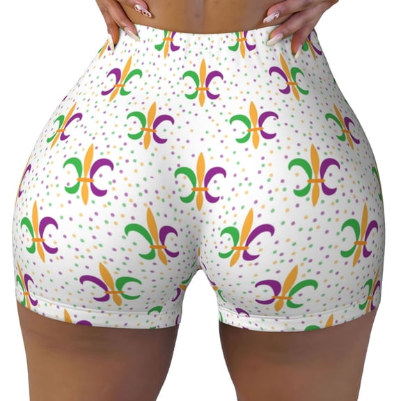 Xecao Mardi Gras Carnival1 Print Workout Shorts for Women Soft Smooth Gym Yoga Scrunch Active Tennis Workout Running Shorts