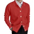 thumbnail image 2 of Men'S Lapel Cardigan Sweater Knit Long Sleeve Button Cardigan Slim Fit Casual Ribbed Knitted Jacket Red M, 2 of 7