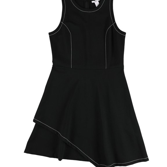 bar III Womens CONTRAST-STITCH LAYERED-HEM Shirt Dress, Black, Large