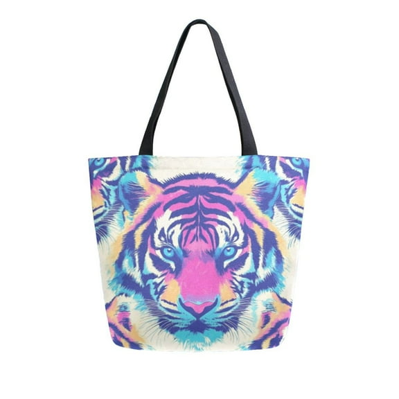 Large Canvas Bag 13.5x5.1x15 Inch Canvas Bag Shopping Canvas Bag Suitable For Outing Shopping Travel Out Of Large Capacity Storage Beautiful Tiger Seamless
