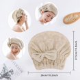thumbnail image 3 of ZHAOCHENG Juego de 2 toallas para cabello seco con gorro de lazo (marrón y marrón), gorro de toalla súper absorbente, cabello de secado rápido con gorro de ducha con lazo, adecuado para cabello rizado, 3 of 5